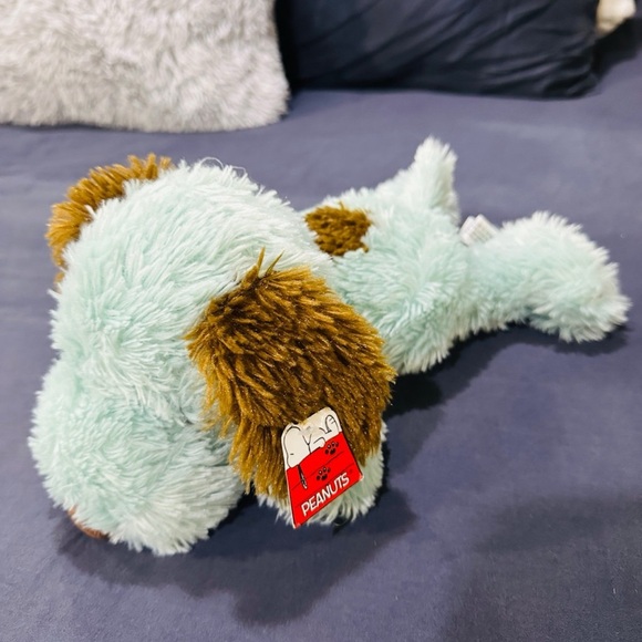 Peanuts Cedar Fair Snoopy Plush 12” Blue Brown Pastel Laying Shaggy Red Bow - Picture 3 of 3